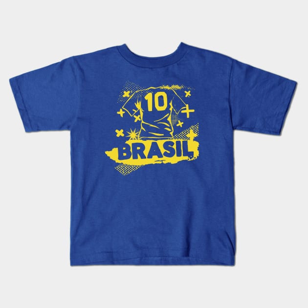 Vintage Brazil Football // Retro Grunge Brasil Soccer Kids T-Shirt by SLAG_Creative